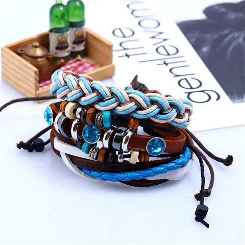 Wholesale DIY multi-layer woven cowhide bracelets for European and American accessories, cross-border e-commerce supply, women's sets, genuine leather bracelets AQP-STORE