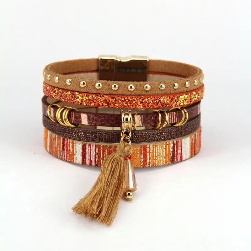 New Bohemian style bracelet for women, European and American foreign trade handmade woven tassel bracelet, multi-layer vintage bracelet AQP-STORE