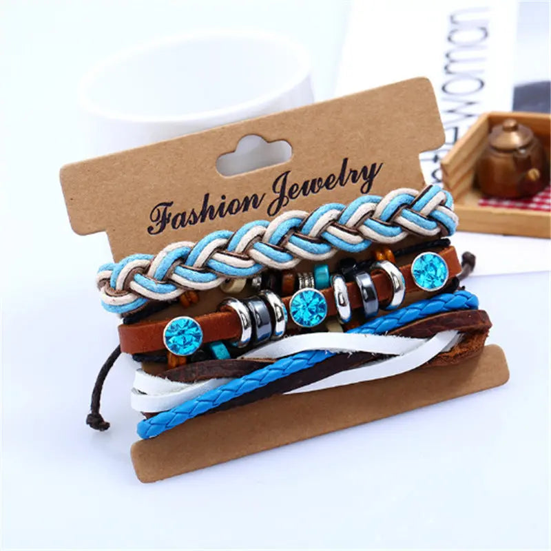 Wholesale DIY multi-layer woven cowhide bracelets for European and American accessories, cross-border e-commerce supply, women's sets, genuine leather bracelets AQP-STORE