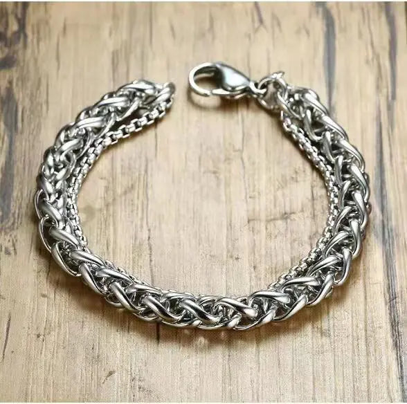 Fashion simple stainless steel double layer flower basket chain bracelet bracelet direct for men keel bracelet Europe and the United States wind jewelry mixed batch AQP-STORE