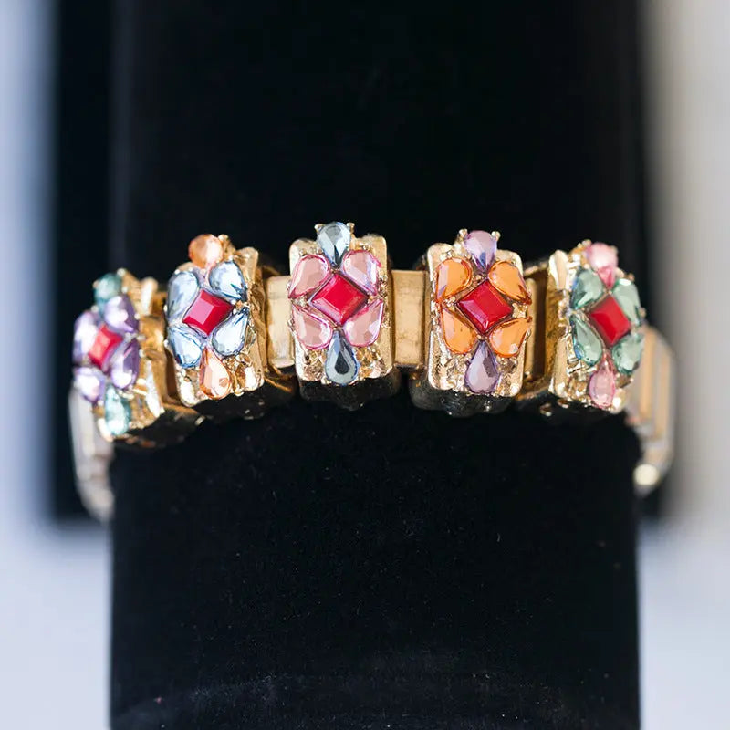 European and American style metal inlaid diamond colorful strap bracelet Instagram niche splicing fashionable temperament bracelet jewelry for women AQP-STORE