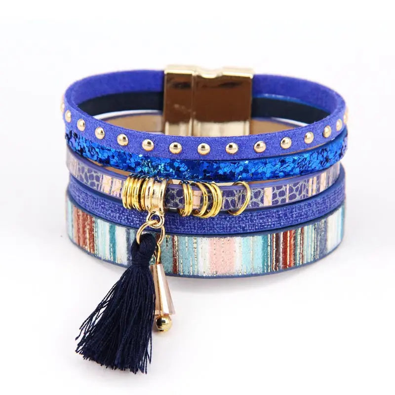 New Bohemian style bracelet for women, European and American foreign trade handmade woven tassel bracelet, multi-layer vintage bracelet AQP-STORE