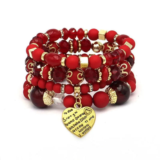 European and American fashion bracelets, Bohemian ethnic style multi-layer bracelets, peach heart beaded women's glass bracelets, cross-border jewelry AQP-STORE
