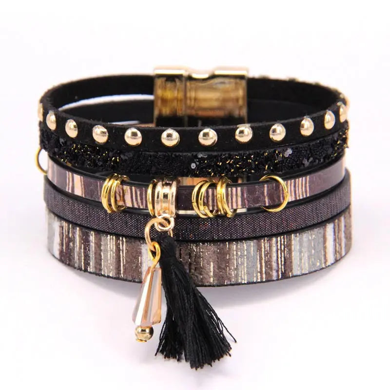 New Bohemian style bracelet for women, European and American foreign trade handmade woven tassel bracelet, multi-layer vintage bracelet AQP-STORE