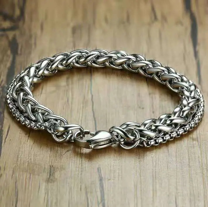 Fashion simple stainless steel double layer flower basket chain bracelet bracelet direct for men keel bracelet Europe and the United States wind jewelry mixed batch AQP-STORE