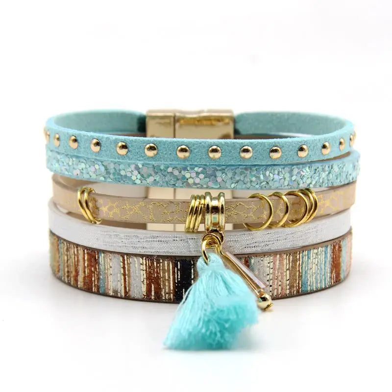 New Bohemian style bracelet for women, European and American foreign trade handmade woven tassel bracelet, multi-layer vintage bracelet AQP-STORE