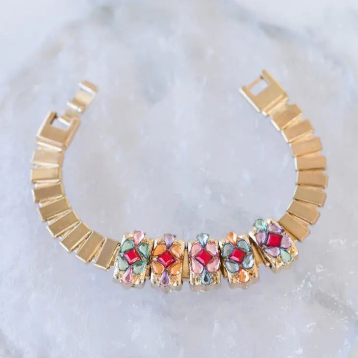 European and American style metal inlaid diamond colorful strap bracelet Instagram niche splicing fashionable temperament bracelet jewelry for women AQP-STORE