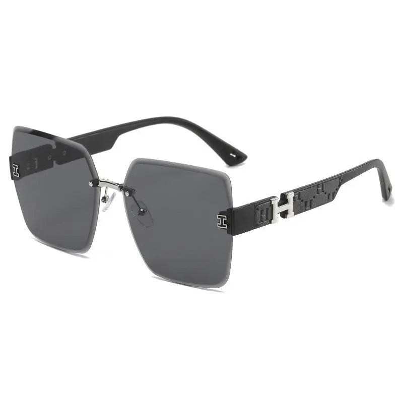 European and American style gradient sunglasses for women, UV protection, large frameless sunglasses, sun protection glasses, big face slimming AQP-STORE