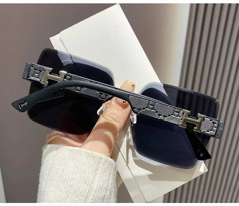 European and American style gradient sunglasses for women, UV protection, large frameless sunglasses, sun protection glasses, big face slimming AQP-STORE