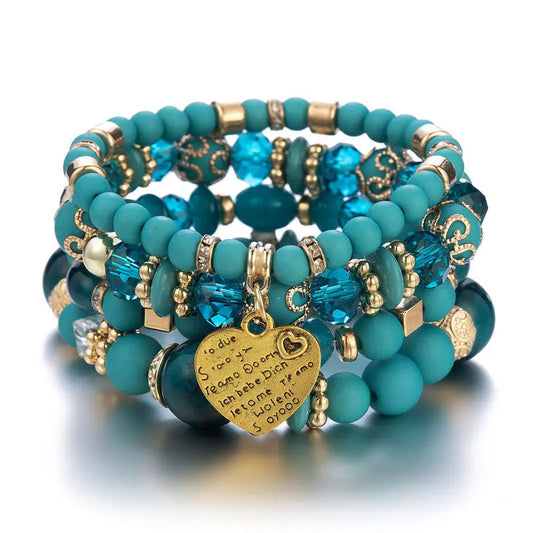 Wholesale of European and American Fashion Bohemian Ethnic Style Multi layered Bracelets, Crystal Peach Heart Beaded Women's Handicrafts AQP-STORE