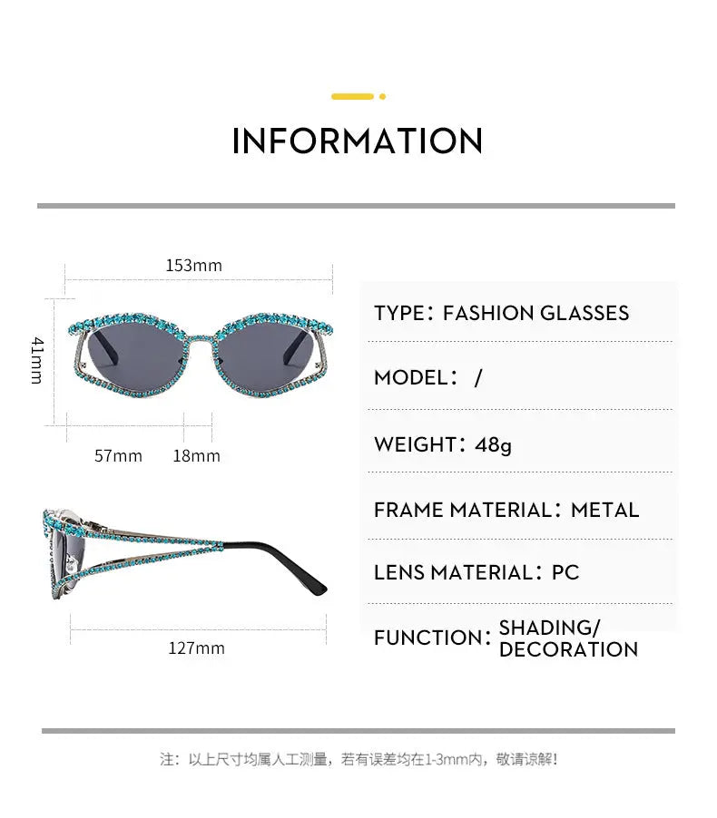 European and American new diamond-encrusted cat-eye sunglasses cross-border high-end luxury bling sunglasses ins style sunglasses AQP-STORE