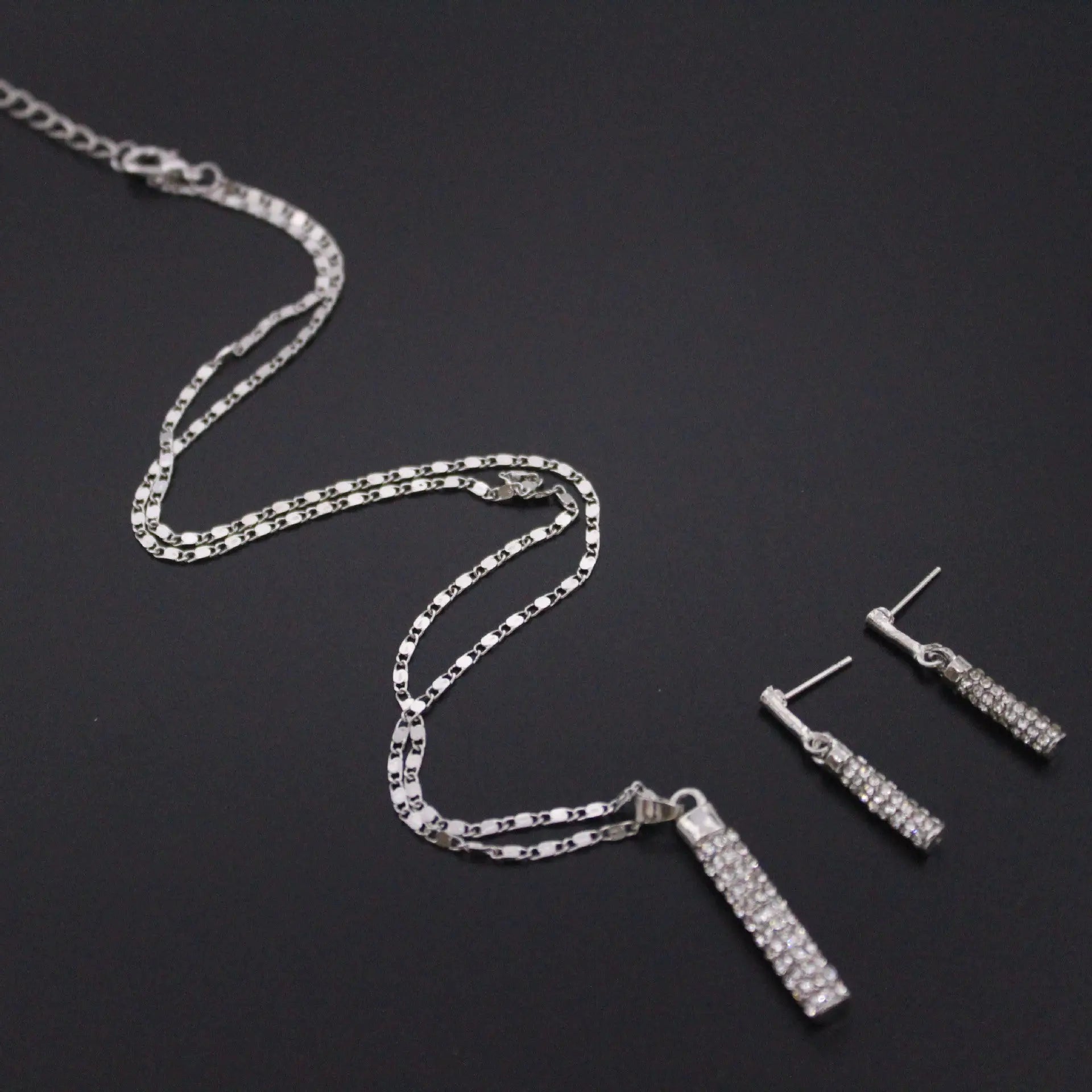 European and American fashion diamond inlaid cylindrical rod earring necklace set wedding jewelry necklace set AQP-STORE