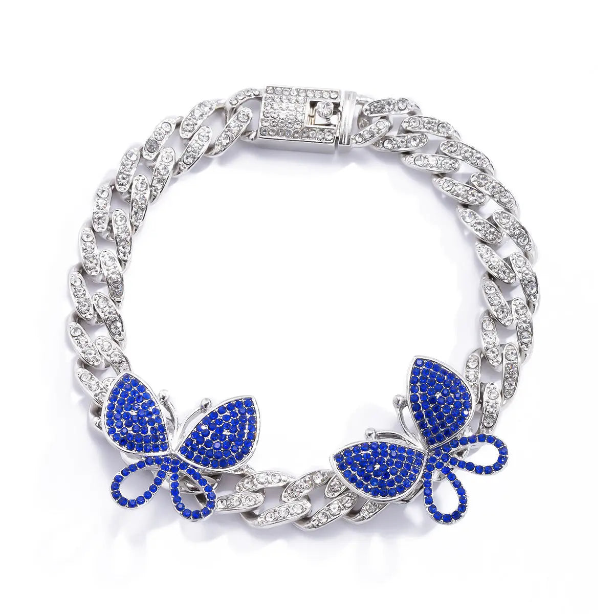 Hip hop punk full diamond Cuban chain with diamond inlaid butterfly anklet, European and American minimalist trend exaggerated chain anklet, female AQP-STORE