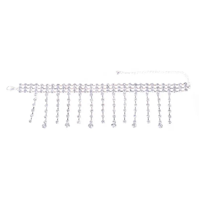 Exaggerated European and American rhinestone chains with diamond tassel anklets, bohemian personality beach ins body chain accessories for women AQP-STORE
