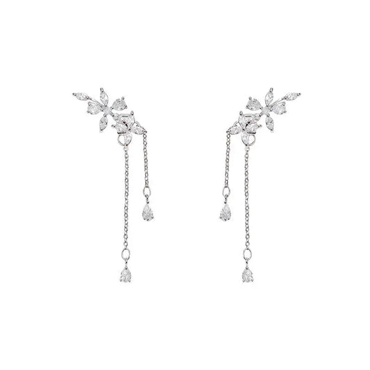 925 Silver earrings feature a long tassel and eye-catching zircon gems AQP-STORE