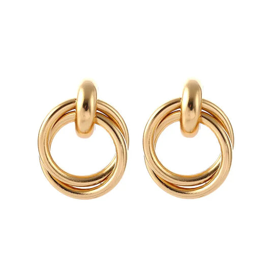 Cross-border new gold alloy stud earrings high-end personality niche alloy earrings women's trend wearing accessories AQP-STORE