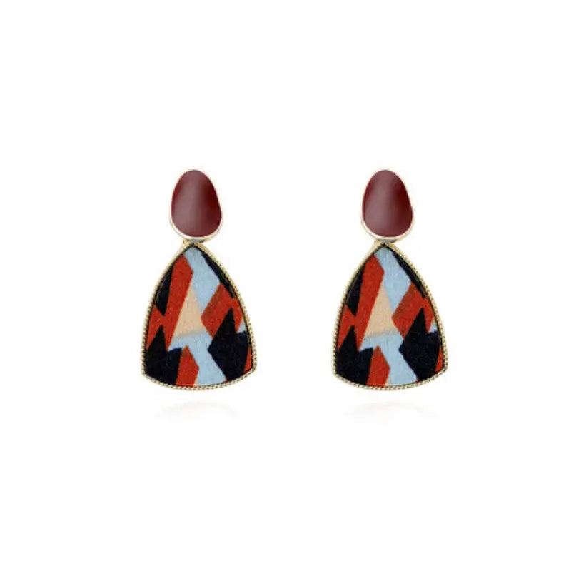 Drop glaze geometric color splicing leopard print autumn and winter flannel stud earrings, ear clips AQP-STORE