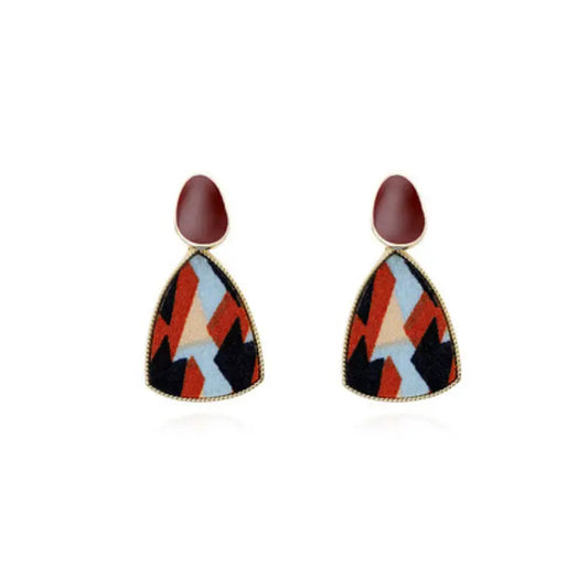 Drop glaze geometric color splicing leopard print autumn and winter flannel stud earrings, ear clips AQP-STORE