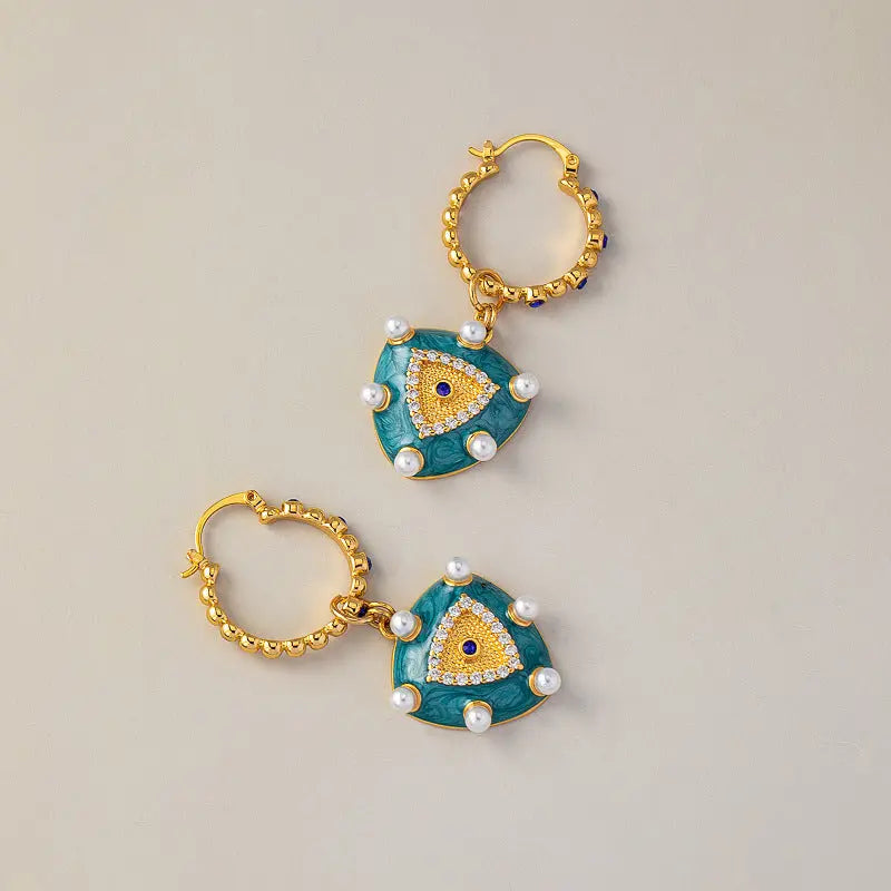 French retro love pendant earrings enamel glaze diamond pearl earrings for women light luxury retro earrings AQP-STORE