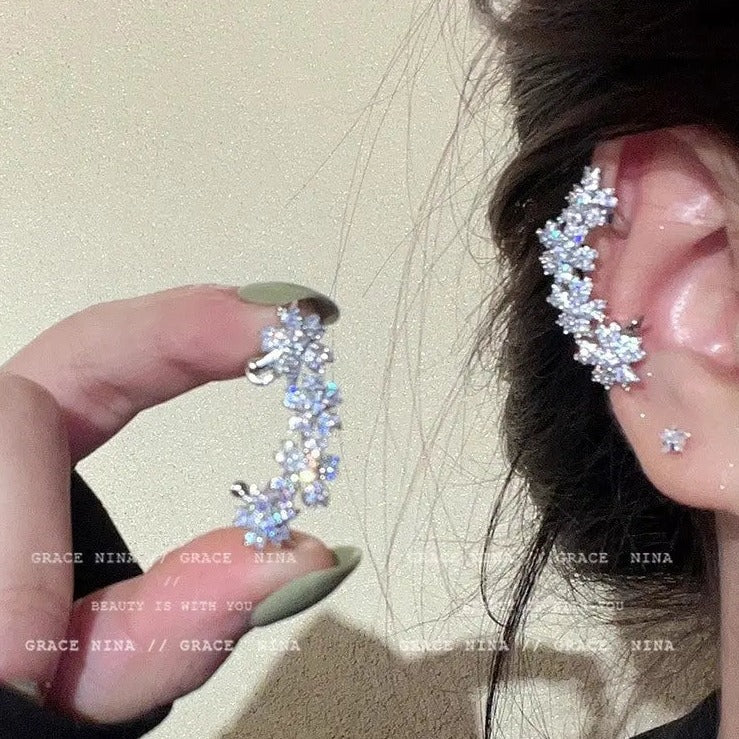 High-end light luxury full diamond flower ear bone clip for women without pierced ears temperament ear clip earrings 2023 new trend AQP-STORE