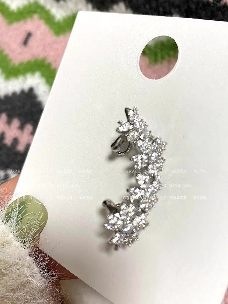 High-end light luxury full diamond flower ear bone clip for women without pierced ears temperament ear clip earrings 2023 new trend AQP-STORE