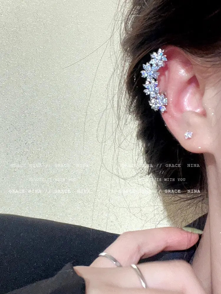 High-end light luxury full diamond flower ear bone clip for women without pierced ears temperament ear clip earrings 2023 new trend AQP-STORE