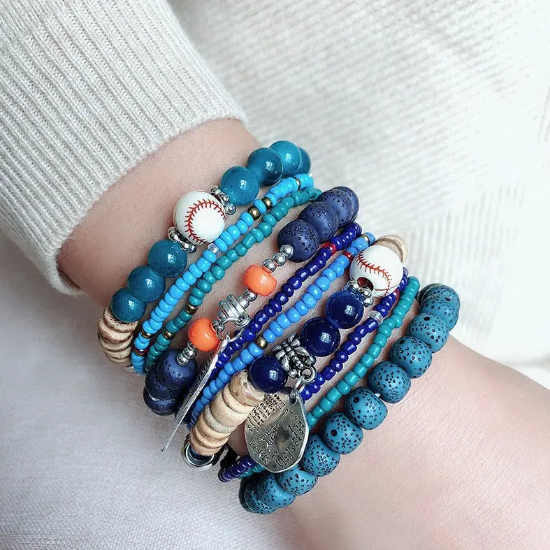 cross-border fashion colorful bohemian ethnic style bracelets for women multi-layer elastic rice beads European and American accessories AQP-STORE