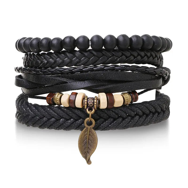 2125 European and American foreign trade retro multi-layer adjustable leather beaded bracelet hand-woven men's bracelet jewelry wholesale AQP-STORE