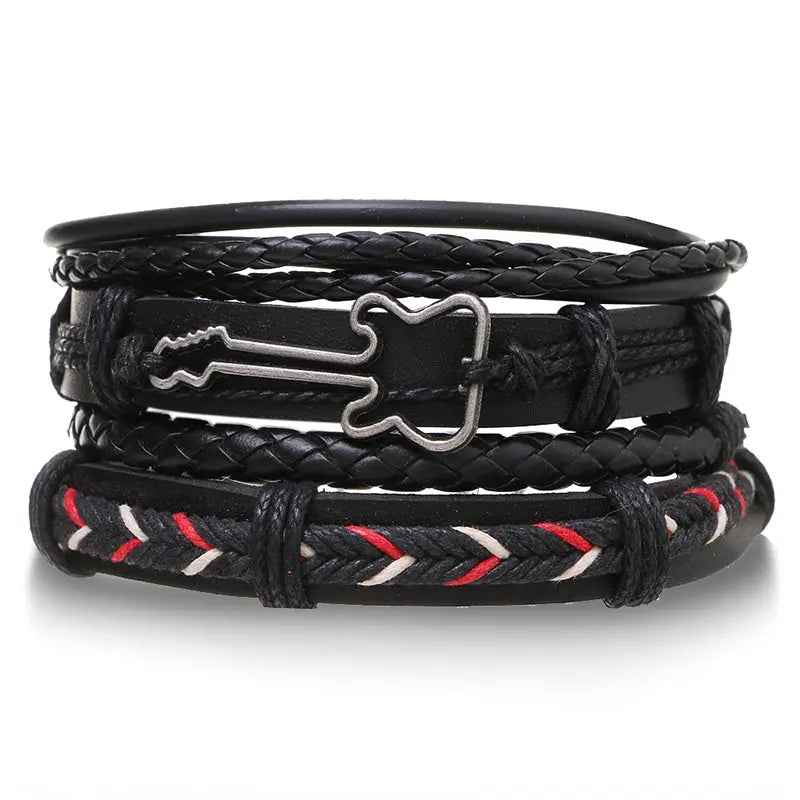 2125 European and American foreign trade retro multi-layer adjustable leather beaded bracelet hand-woven men's bracelet jewelry wholesale AQP-STORE