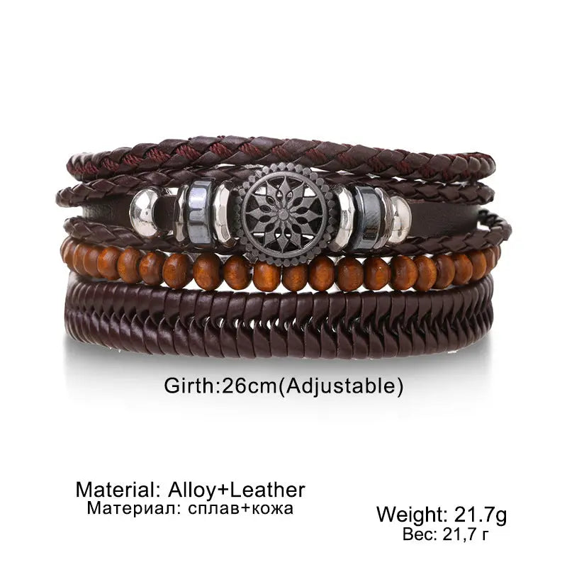 2125 European and American foreign trade retro multi-layer adjustable leather beaded bracelet hand-woven men's bracelet jewelry wholesale AQP-STORE