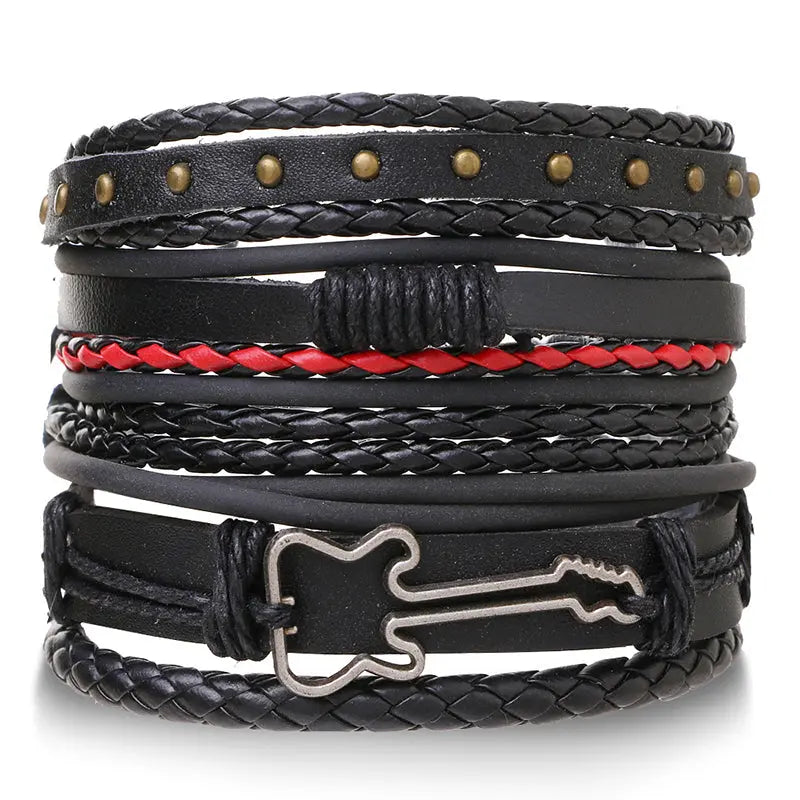 2125 European and American foreign trade retro multi-layer adjustable leather beaded bracelet hand-woven men's bracelet jewelry wholesale AQP-STORE