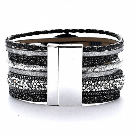 Cross-border European and American popular leather bracelet jewelry multi-layer antique bohemian magnetic buckle bracelet wide version large bracelet AQP-STORE