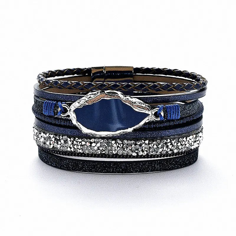 Cross-border European and American popular leather bracelet jewelry multi-layer antique bohemian magnetic buckle bracelet wide version large bracelet AQP-STORE