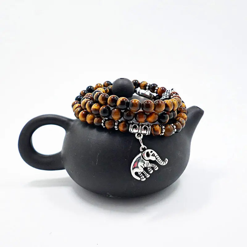 S466 European and American crystal tiger eye stone bracelet hand ornaments retro multi-layer elephant tiger eye stone pendant bracelet jewelry AQP-STORE