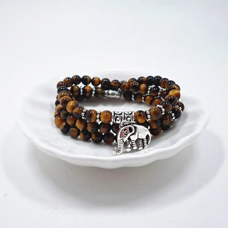 S466 European and American crystal tiger eye stone bracelet hand ornaments retro multi-layer elephant tiger eye stone pendant bracelet jewelry AQP-STORE