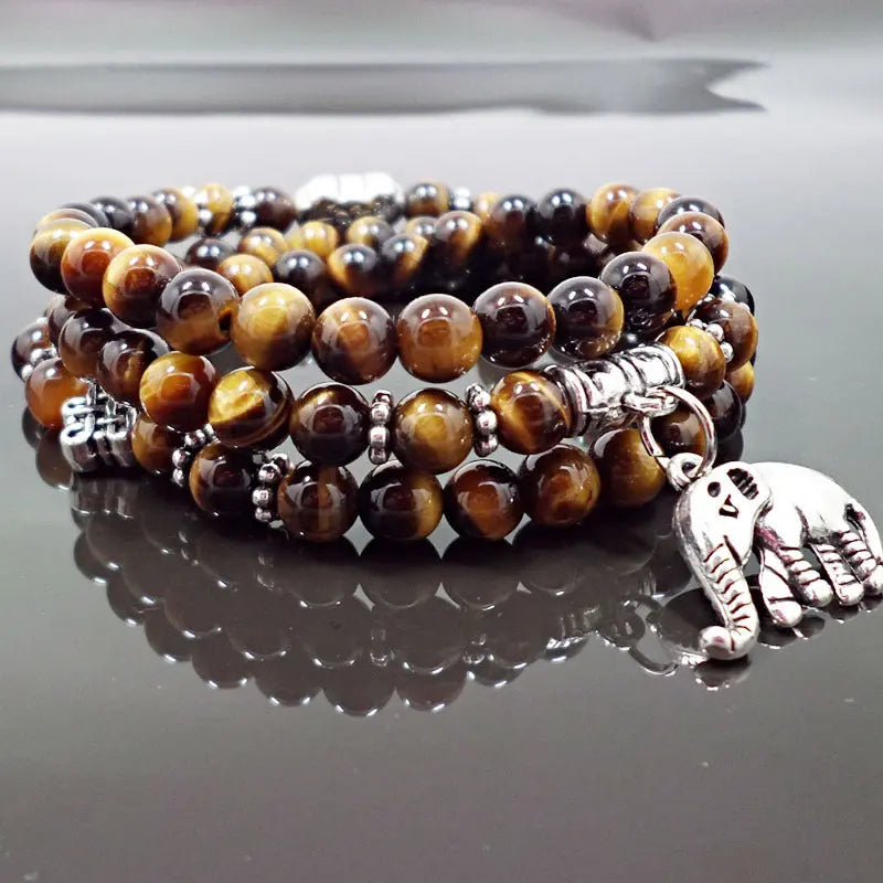S466 European and American crystal tiger eye stone bracelet hand ornaments retro multi-layer elephant tiger eye stone pendant bracelet jewelry AQP-STORE
