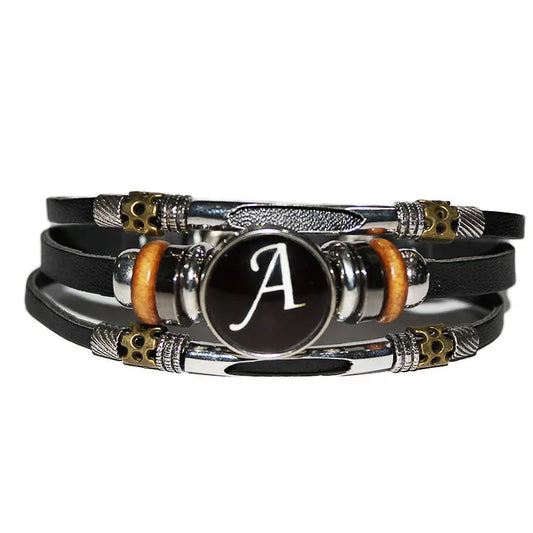 European and American 26 English letter leather bracelet cross-border couple retro punk multi-layer beaded bracelet hand jewelry gift AQP-STORE