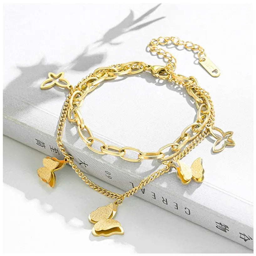 European and American double-layer titanium steel bracelet women's ins niche design fashionable personality hip-hop European and American tube bracelet jewelry AQP-STORE