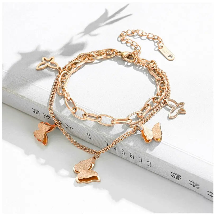 European and American double-layer titanium steel bracelet women's ins niche design fashionable personality hip-hop European and American tube bracelet jewelry AQP-STORE