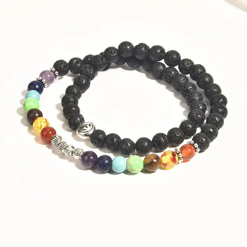European and American Amazon jewelry 6mm volcanic stone tree of life bracelet colorful stone yoga multi-layer bracelet AQP-STORE
