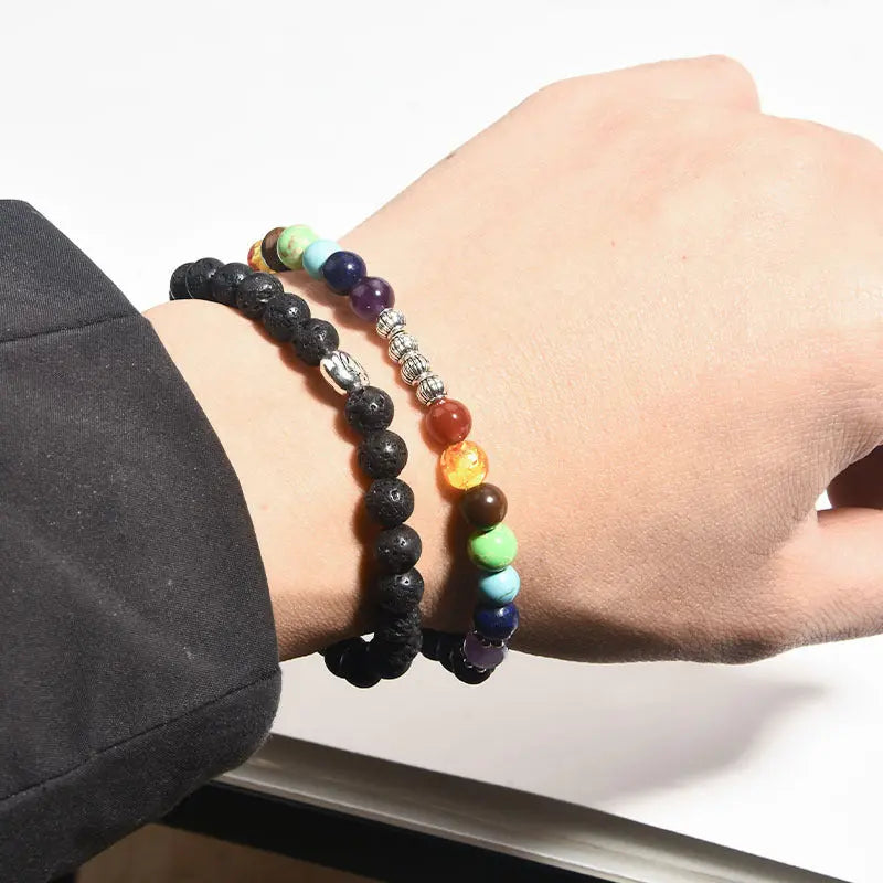 European and American Amazon jewelry 6mm volcanic stone tree of life bracelet colorful stone yoga multi-layer bracelet AQP-STORE