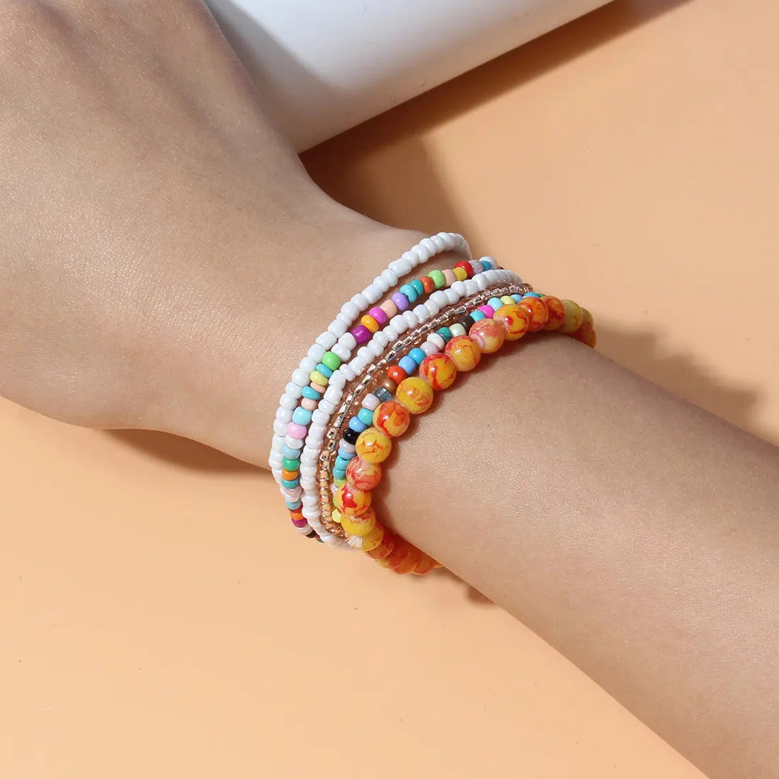 European and American cross-border personalized ins style hand jewelry bohemian style rice beads acrylic multi-layer bracelet for women F16320 AQP-STORE