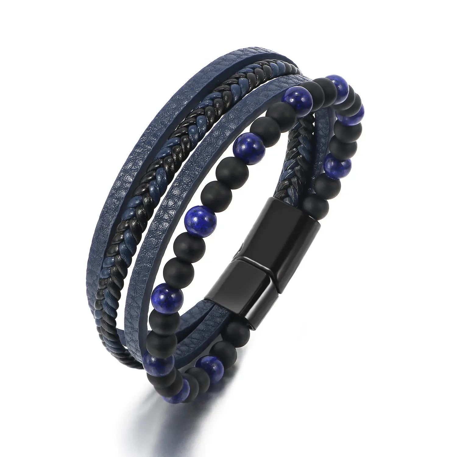 Hot Selling Natural Tiger Eye Stone Beaded Men's Bracelet Hand Woven Multi-Layered Leather Bracelet Ready Stock Wholesale AQP-STORE