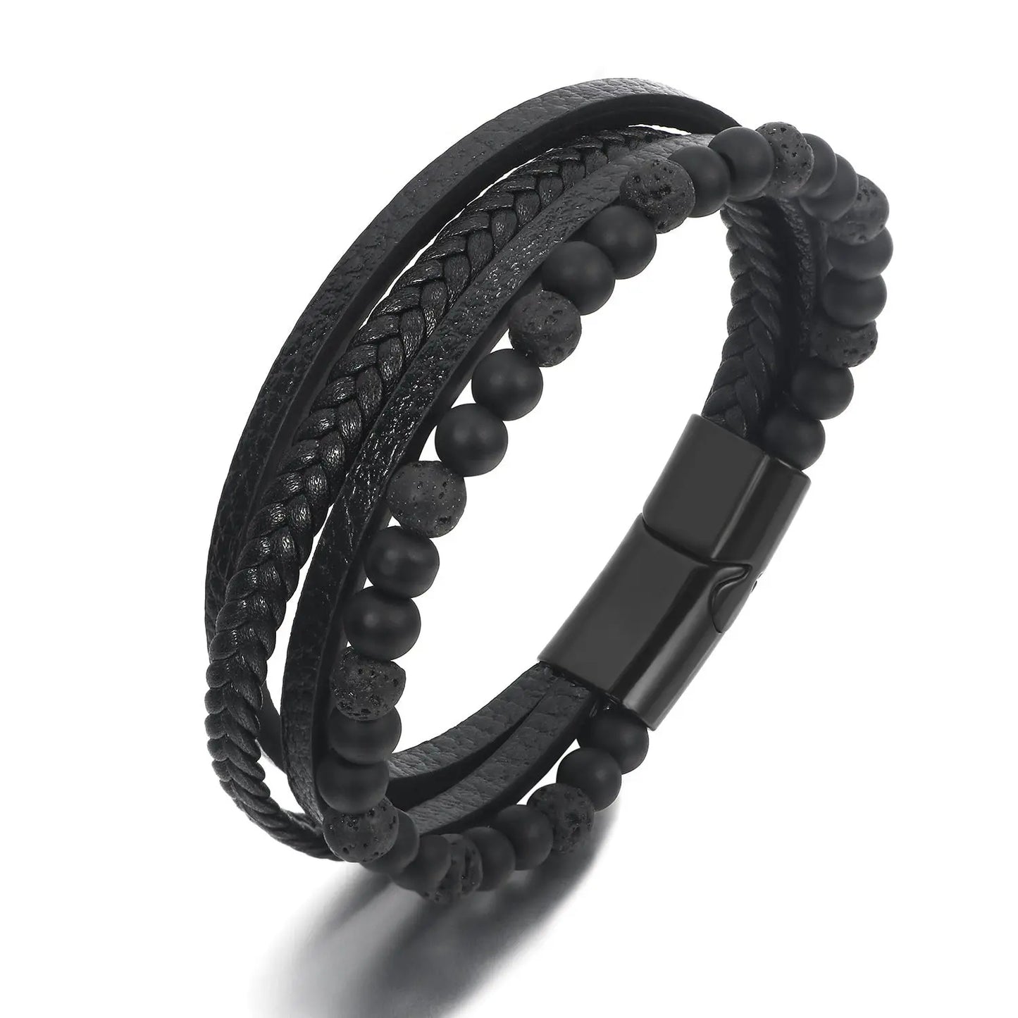 Hot Selling Natural Tiger Eye Stone Beaded Men's Bracelet Hand Woven Multi-Layered Leather Bracelet Ready Stock Wholesale AQP-STORE