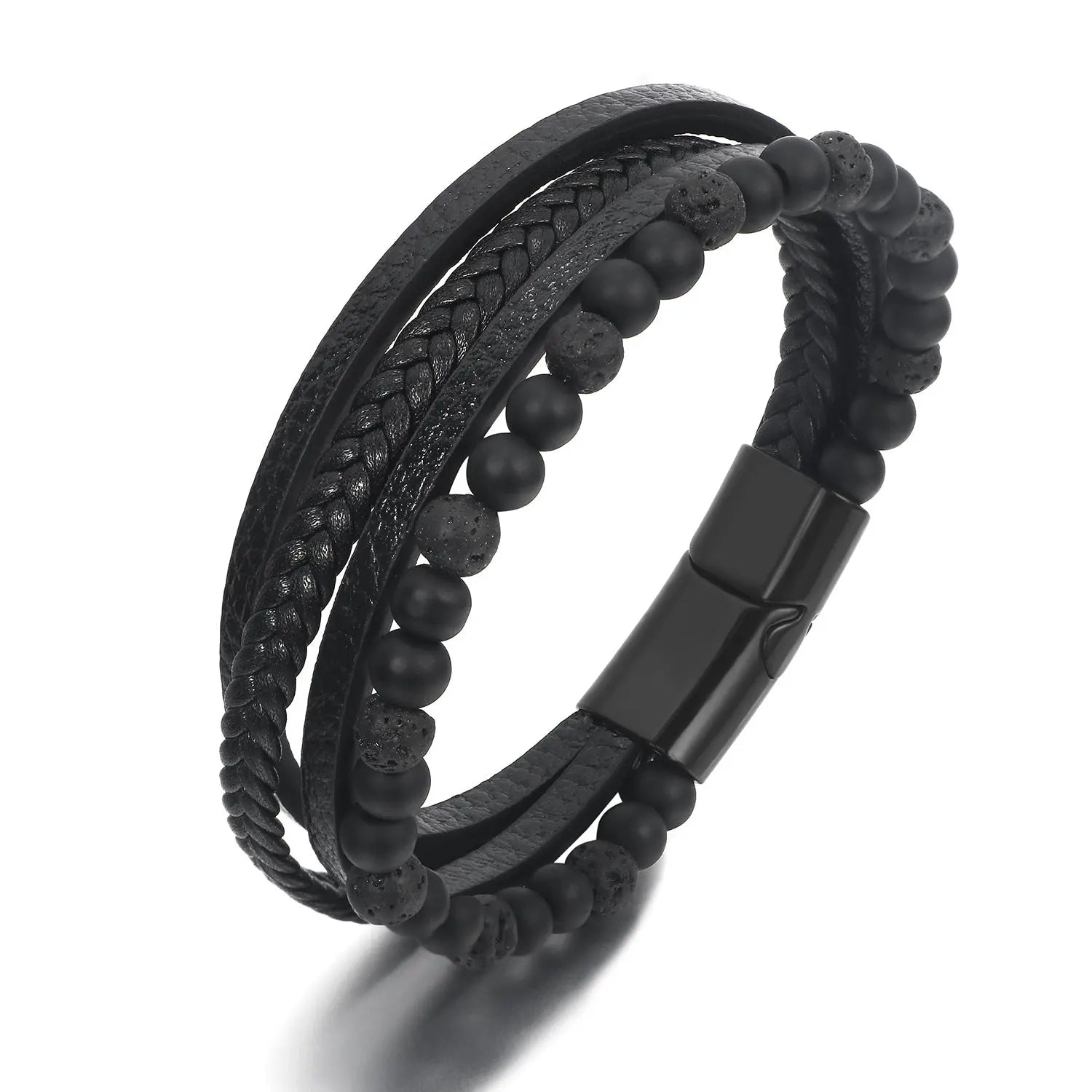 Hot Selling Natural Tiger Eye Stone Beaded Men's Bracelet Hand Woven Multi-Layered Leather Bracelet Ready Stock Wholesale AQP-STORE