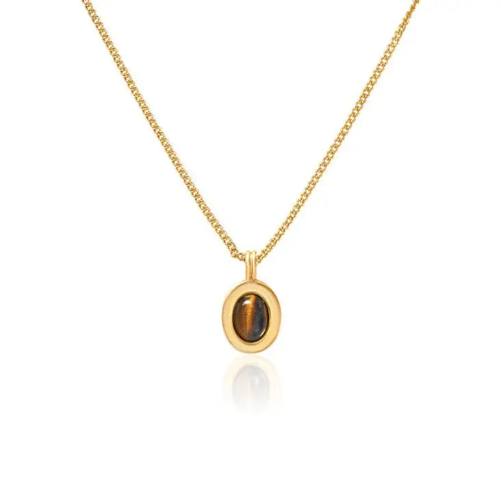 2023 new tiger eye stone series senior necklace Europe and the United States retro light luxury niche design gold collarbone chain AQP-STORE