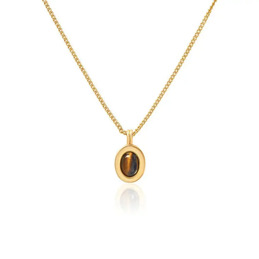 2023 new tiger eye stone series senior necklace Europe and the United States retro light luxury niche design gold collarbone chain AQP-STORE