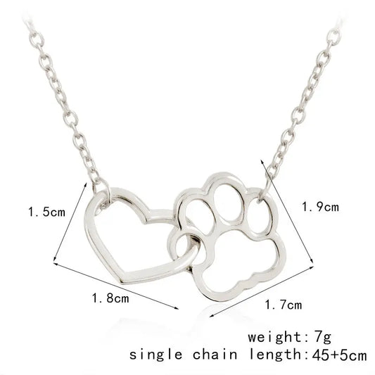2023 Hot selling Jewelry Fashion Dog Claw Heart shaped Pendant Necklace European and American Alloy Short Necklace AQP-STORE