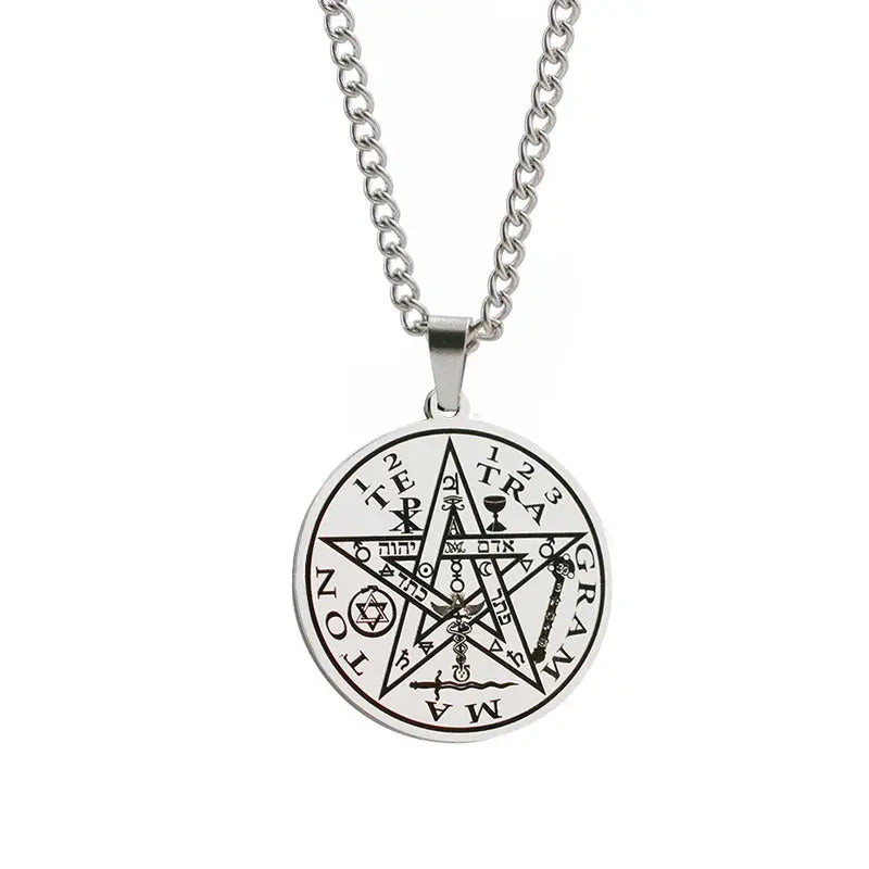 Hiphop, European and American pentagram, Solomon seal, Kabala amulet, male and female warrior titanium steel pendant necklace AQP-STORE