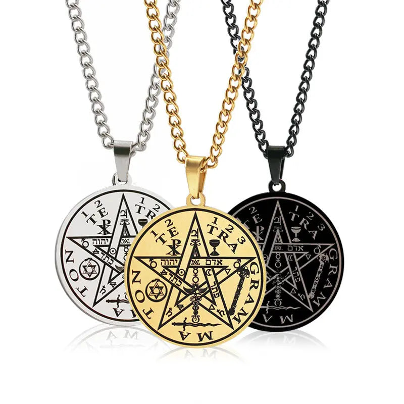 Hiphop, European and American pentagram, Solomon seal, Kabala amulet, male and female warrior titanium steel pendant necklace AQP-STORE